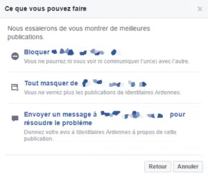 Je n'aime pas cette publication Facebook