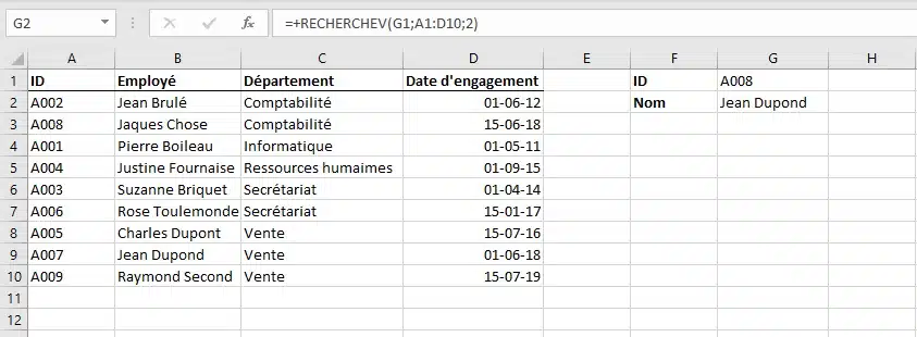 RECHERCHEV sur une liste triée par nom : la formule retourne le mauvais employé