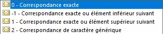Les options de l’argument mode de correspondance de RECHERCHEX