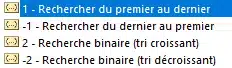 Les options de l’argument mode de recherche de RECHERCHEX