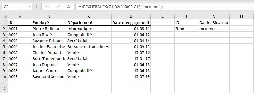 RECHERCHEX: démonstration de l'argument [Si_non_trouvé] - Excel