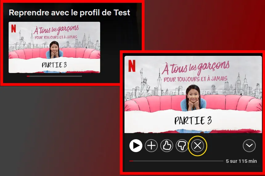 Où se trouve le bouton pour supprimer une série de "reprendre la lecture".